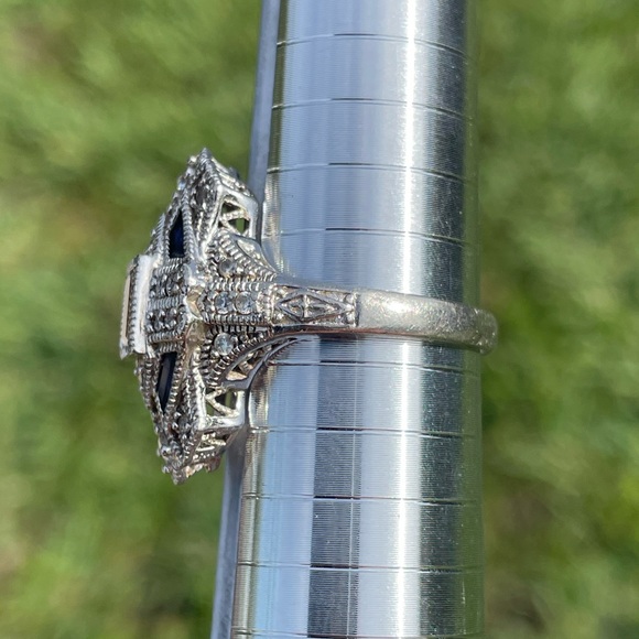 Ross Simons Art Deco 925 Sterling Silver Blue and Clear Cubic Zirconia 9.75 Ring - Picture 3 of 12